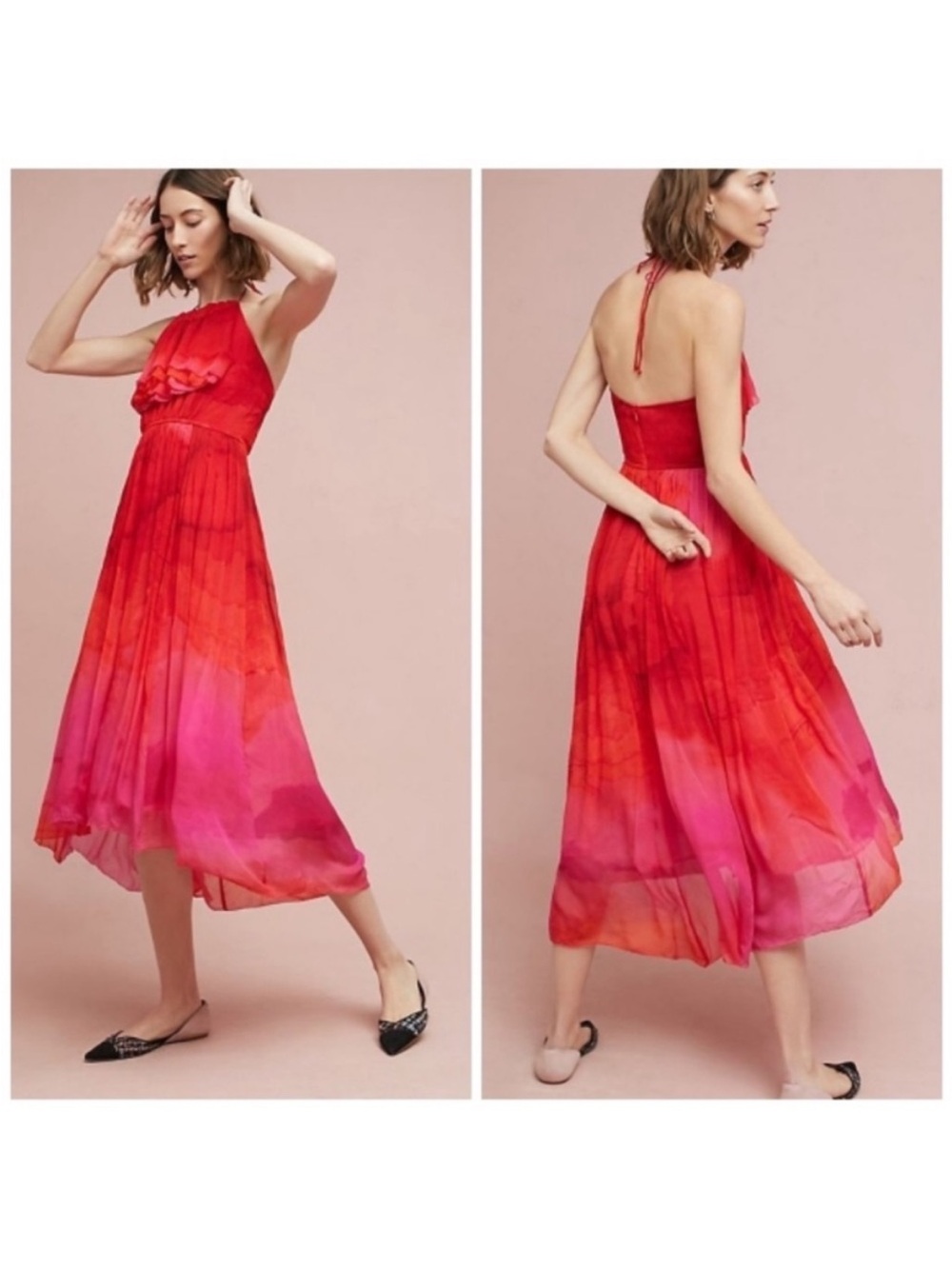 Anthropologie Tracy Reese Cascade Dress Fits Ombre Midi Halter